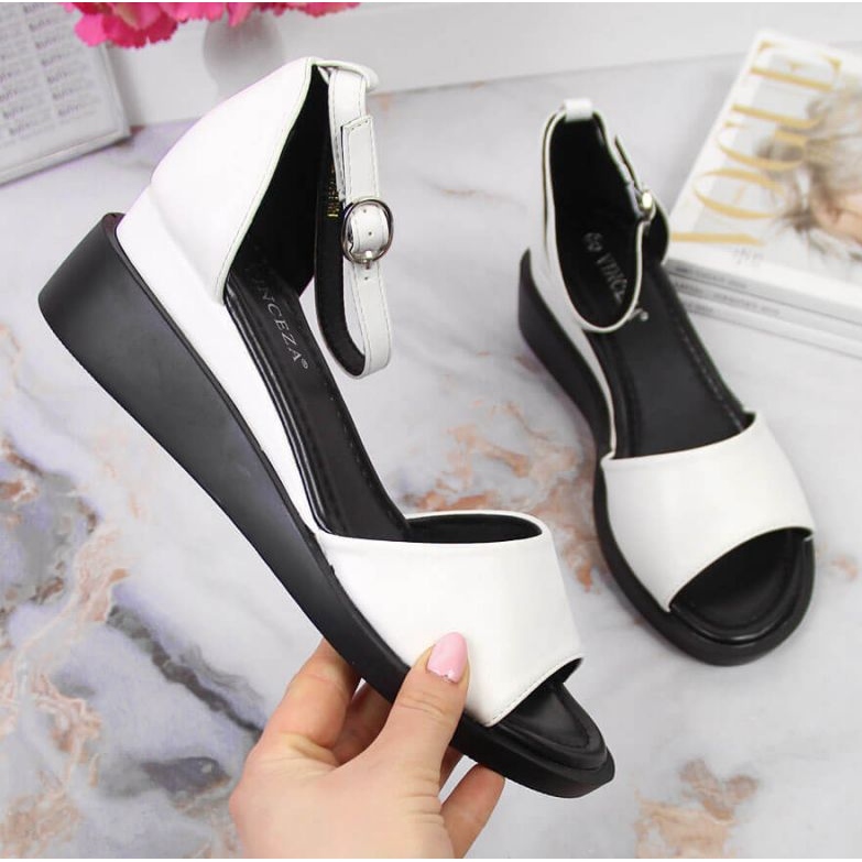 Sandálias de cunha Vinceza W JAN102B branco 1