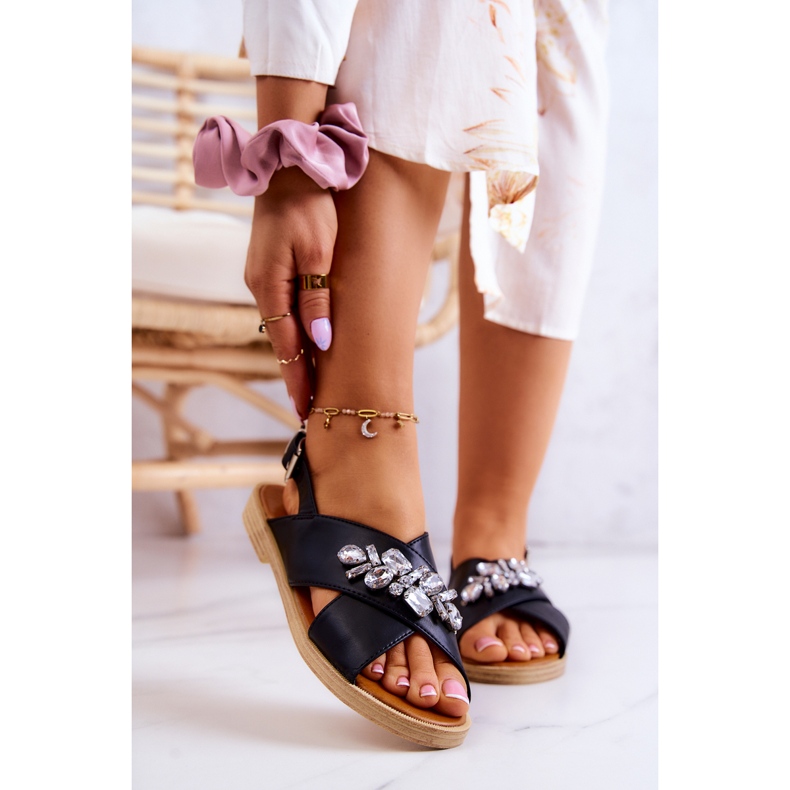 FW1 Sandálias femininas confortáveis ​​com decoração em preto Irvine 1