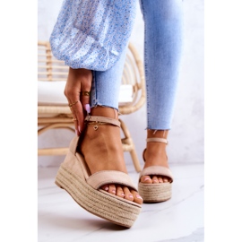 FW1 Sandálias femininas em cunha com zircônia cúbica bege linette 1