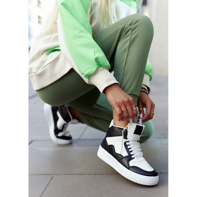 FG2 Tênis esportivo feminino alto branco e preto Megithoe 2