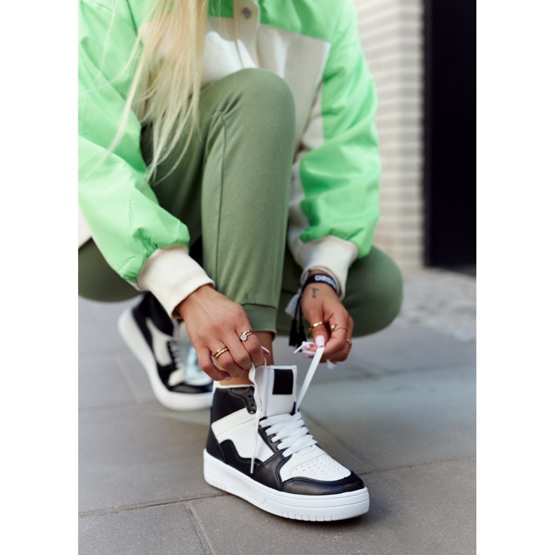 FG2 Tênis esportivo feminino alto branco e preto Megithoe 1