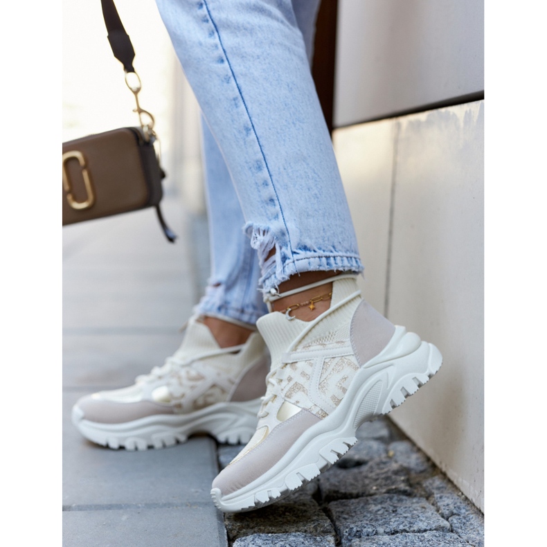 Tênis Tênis Esportivo Bege-Ouro Phinell 2