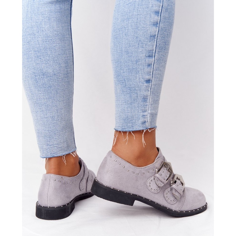 Brogues femininos com fivelas Lu Boo Grey cinza 1 Brogues femininos com fivelas Lu Boo Grey cinza 1