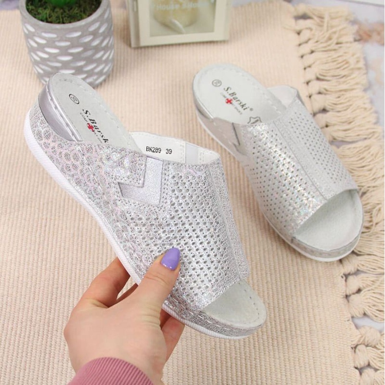 Chinelos de couro na cunha S. Barski W OLI163A prata 1