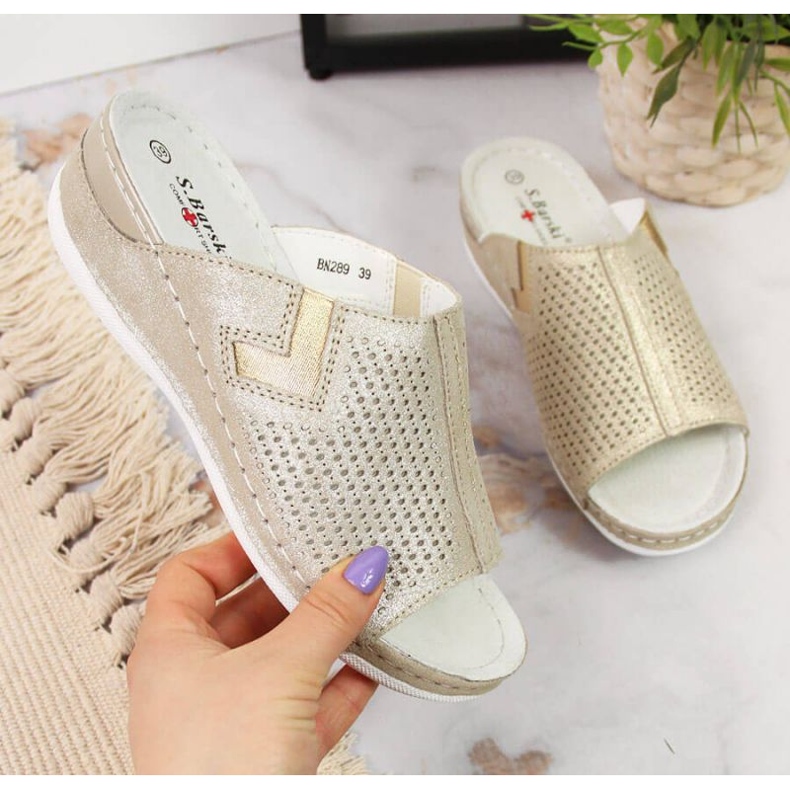 Chinelos de cunha de couro S. Barski W OLI163B dourado 1