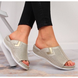 Chinelos de cunha de couro S. Barski W OLI163B dourado 2