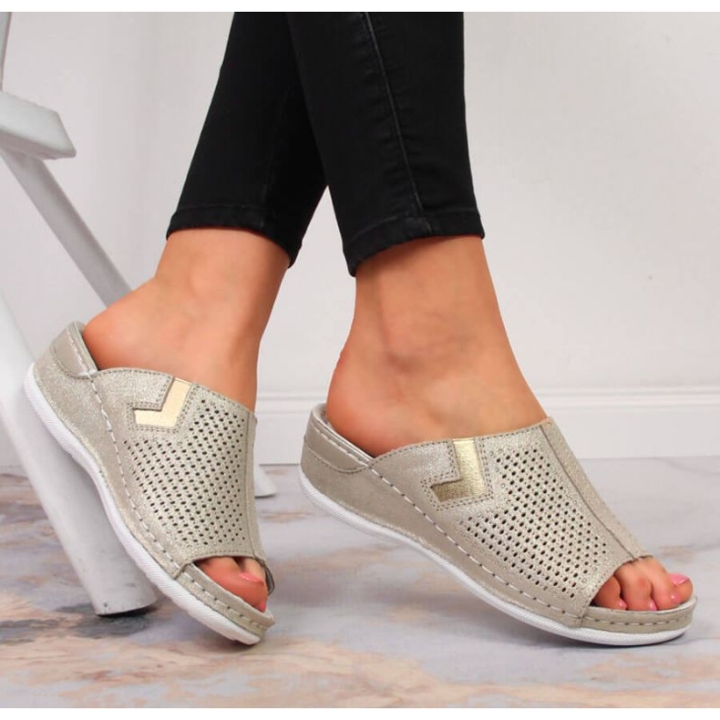 Chinelos de cunha de couro S. Barski W OLI163B dourado 2