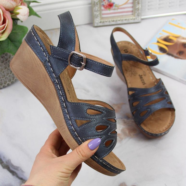 Sandálias de cunha Jezzi W EVE350B azul marinho 1