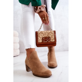PL5 Botas femininas de couro com salto Camel Larsa castanho 1