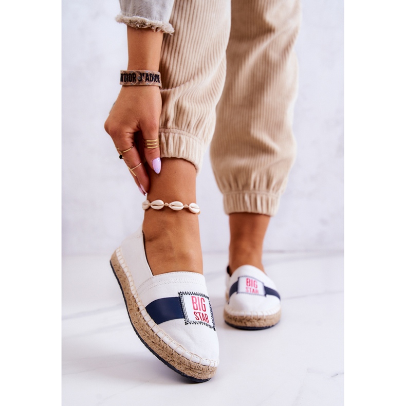 Espadrilhas femininas sem salto Big Star JJ274964 branco e azul marinho 1