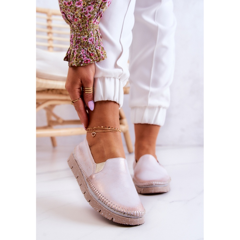 Sapatos femininos de couro sem salto Maciejka 03512-28 Rosa claro 1