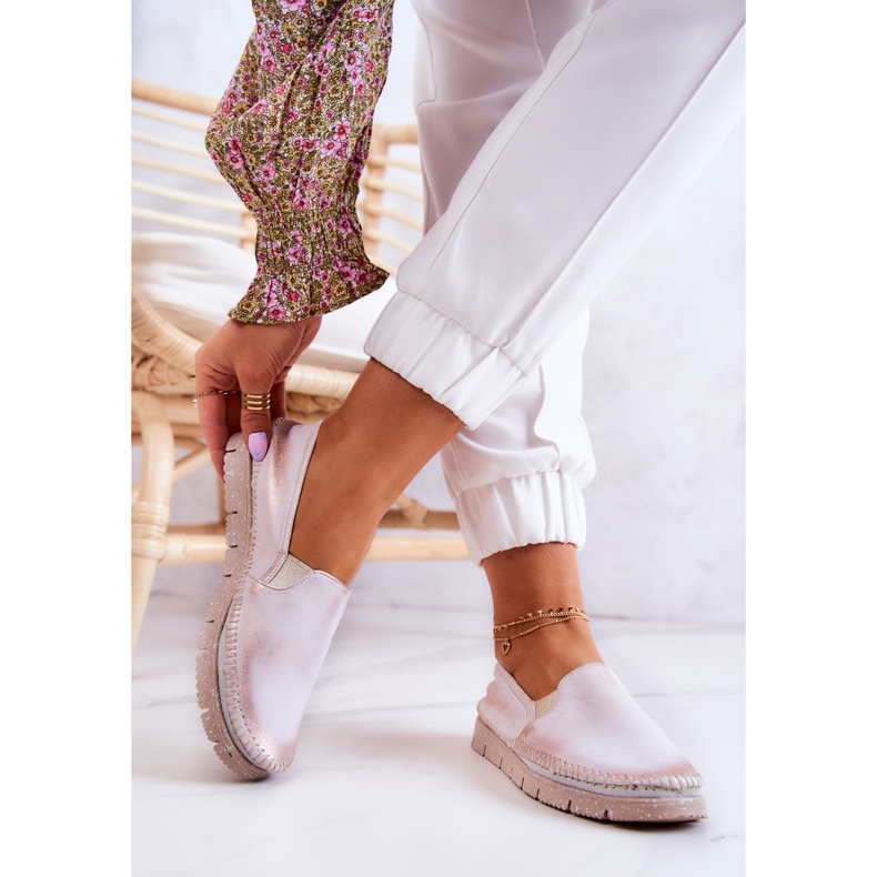 Sapatos femininos de couro sem salto Maciejka 03512-28 Rosa claro 2