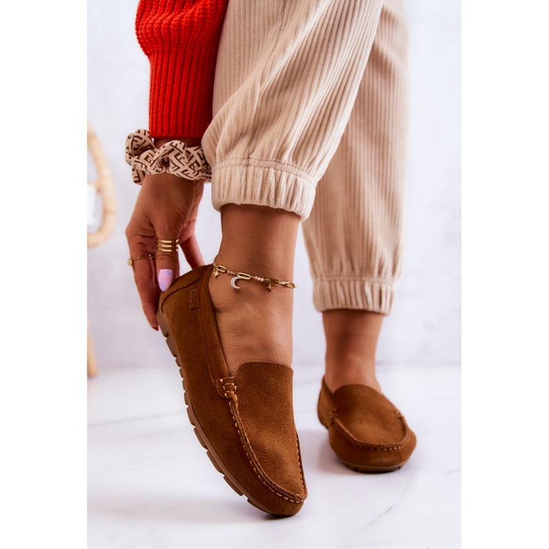 Mocassins femininos de camurça Big Star JJ274660 Camel marrom 2