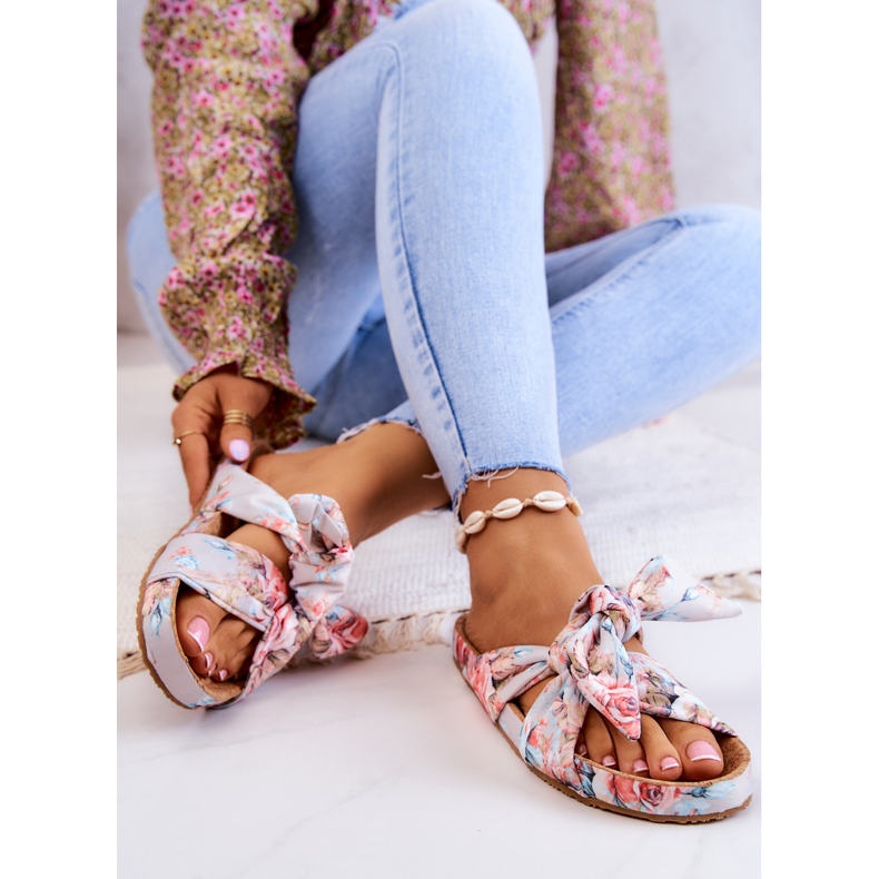 Chinelos Clássicos com Flores Big Star JJ274703 Cinza Claro multicolorido 2