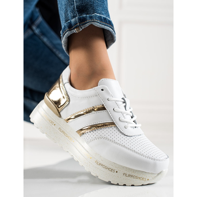 Filippo Tênis de couro branco dourado 1