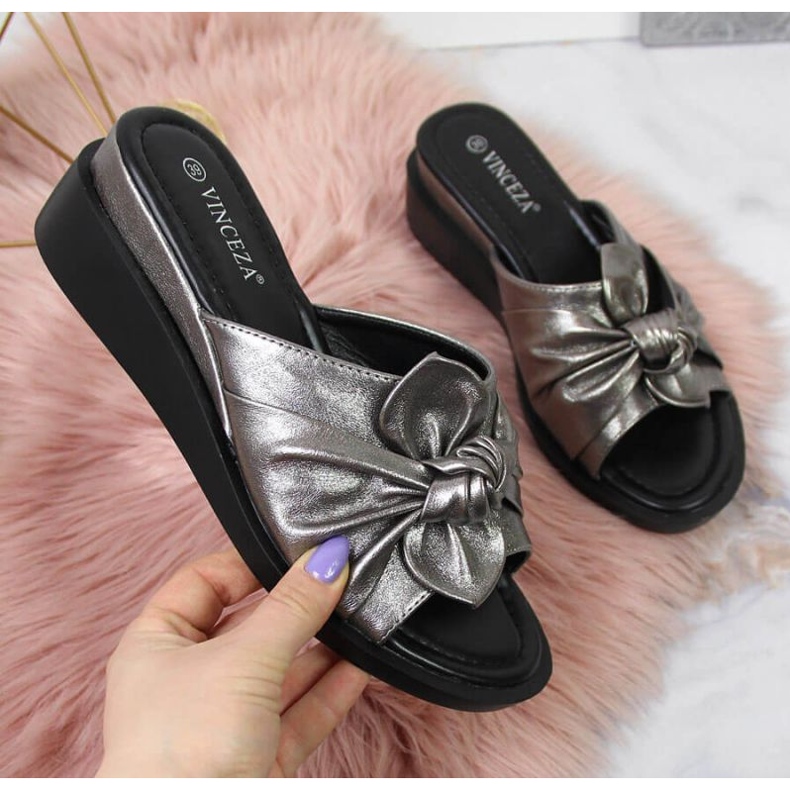 Chinelos na cunha Vinceza W JAN115B prata 1