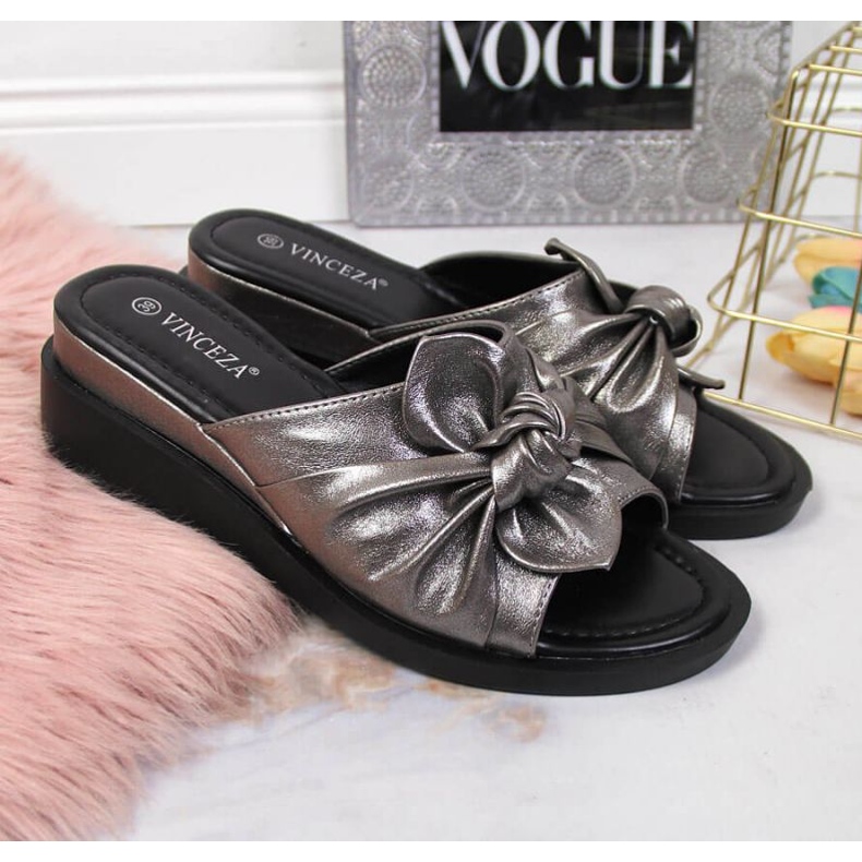 Chinelos na cunha Vinceza W JAN115B prata 2
