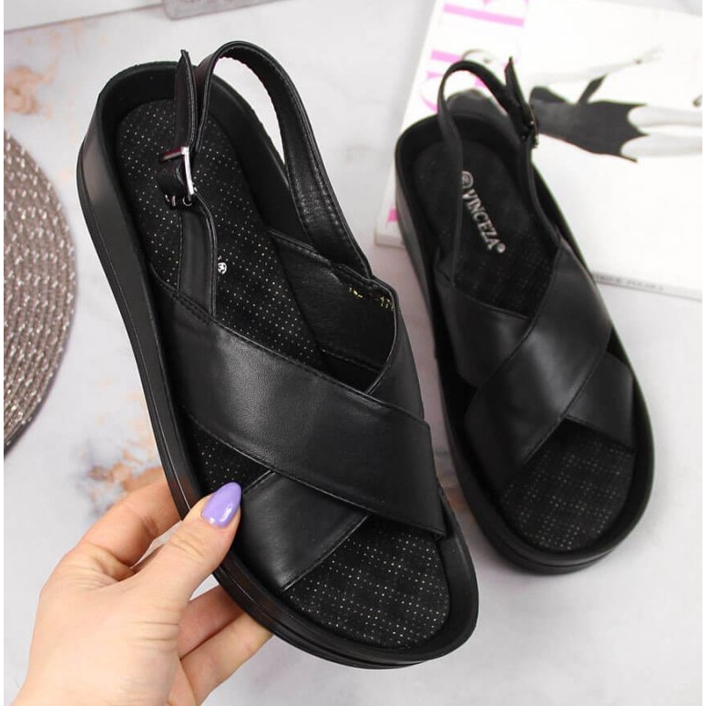 Sandália de cunha preta Vinceza W JAN117A preto 1