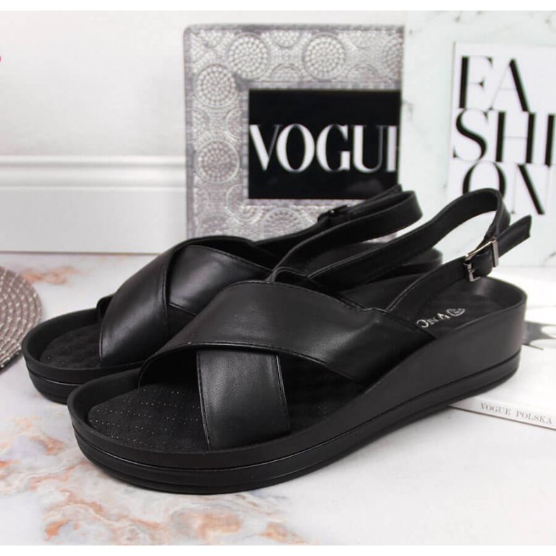 Sandália de cunha preta Vinceza W JAN117A preto 2