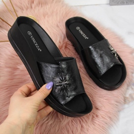 Chinelos de cunha com inseto Vinceza W JAN118A preto 1