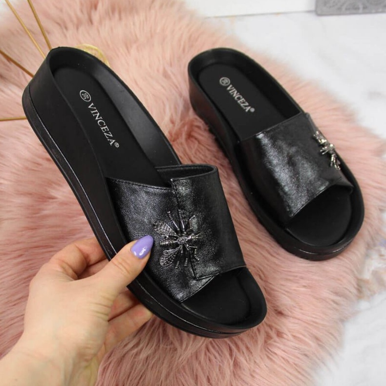 Chinelos de cunha com inseto Vinceza W JAN118A preto 1