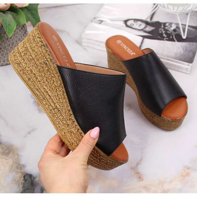 Chinelos de cunha Vinceza W JAN98A preto 1