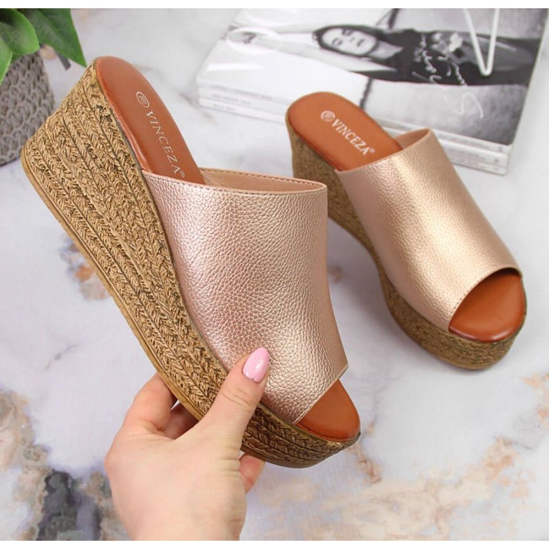 Chinelos de cunha Vinceza W JAN98B dourado 1