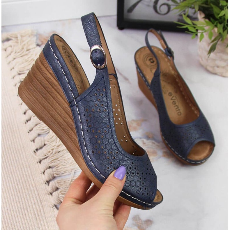 Sandálias de cunha eVento W EVE349A azul marinho 1