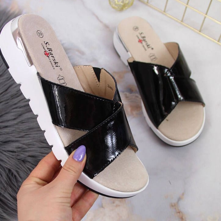 Chinelos de couro envernizado S. Barski W OLI159A preto 1