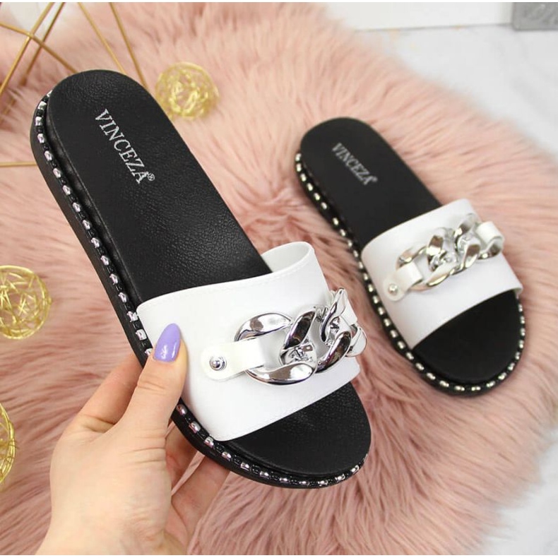 Chinelos com corrente Vinceza W JAN111B branco 1