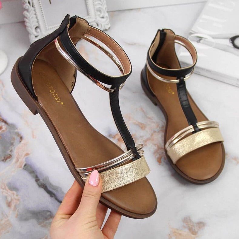 Sandália romana Potocki W WOL73A preta preto dourado 1