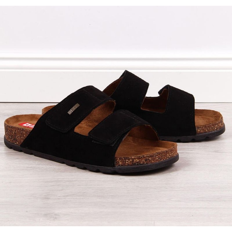 Sandálias de couro com velcro Big Star M JJ176001 preta preto 1