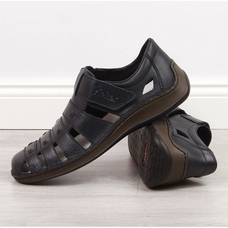 Sapatos de couro com velcro Rieker M RKR520 preto 2