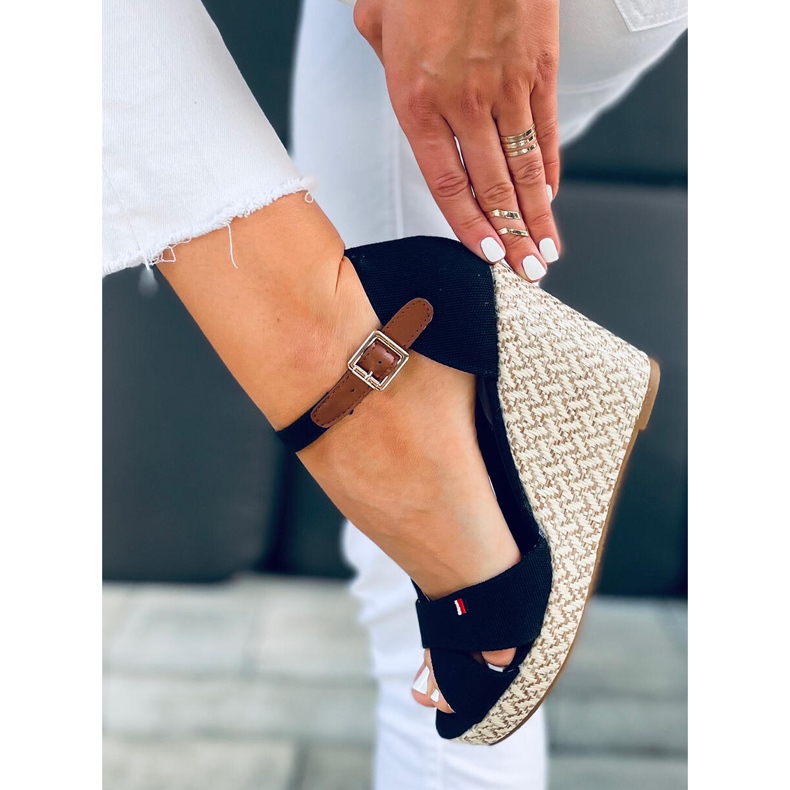 Sandália de cunha preta Lamis preto 1