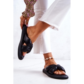 S.Barski Chinelos femininos de couro da moda preto Savirra 2