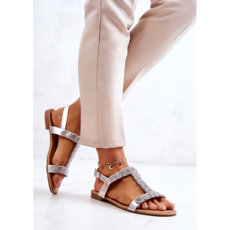 S.Barski Sandálias femininas com strass prata Julies 1