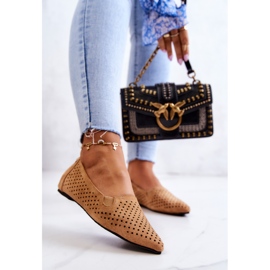 LU BOO Bailarinas femininas a céu aberto Slip-on Camel Rosario castanho 2