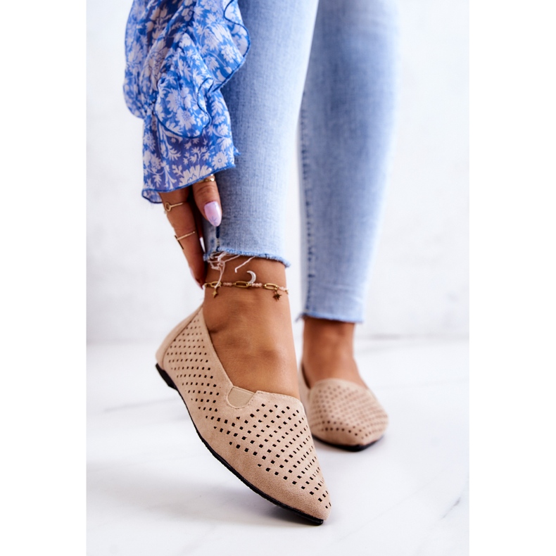 LU BOO Slip-on Bege Rosario feminino bailarinas a céu aberto 1