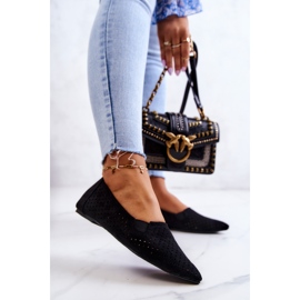 LU BOO Bailarinas femininas Openwork Slip-on Black Rosario preto 1