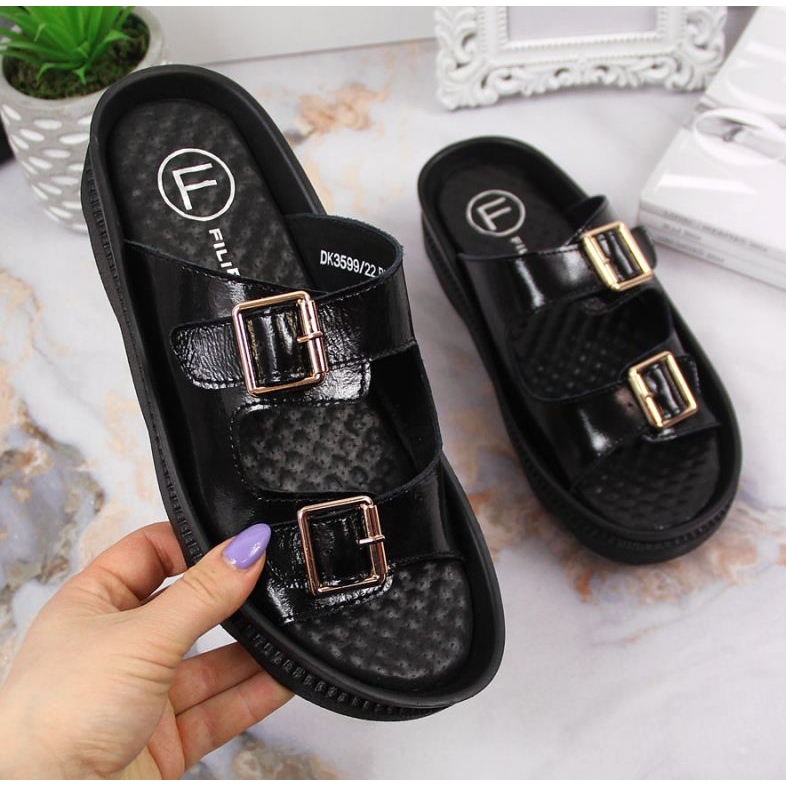 Chinelos de couro com fivelas Filippo W PAW346A preto 1