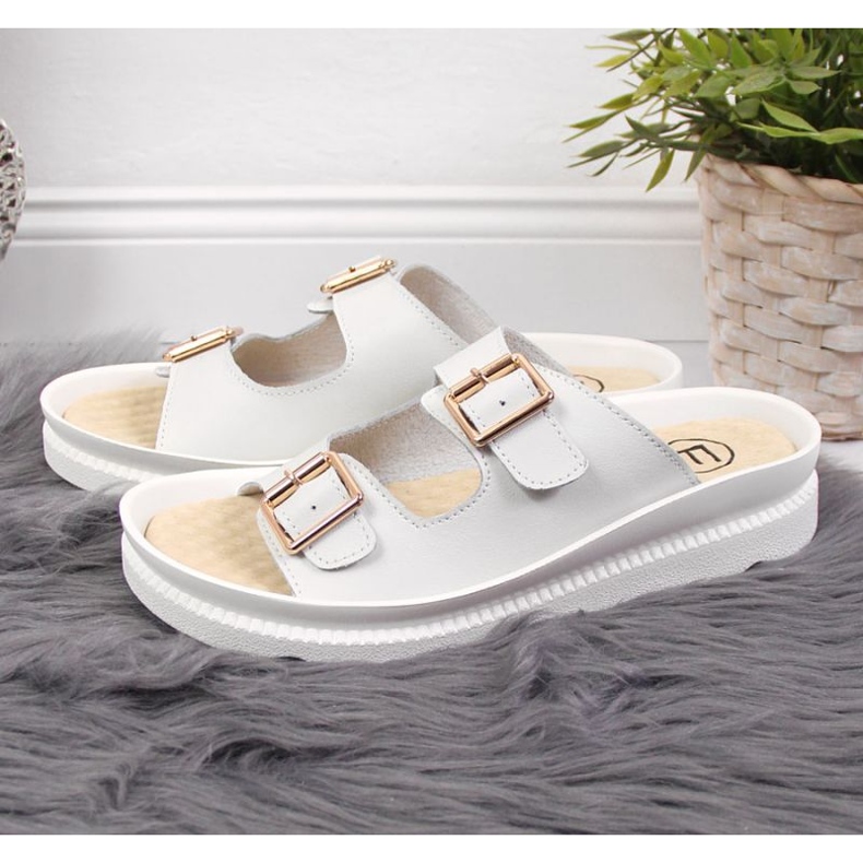 Chinelos de couro com fivelas Filippo W PAW346B branco 2 Chinelos de couro com fivelas Filippo W PAW346B branco 2