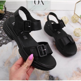 Sandálias de couro na plataforma Rieker W RKR513 preta preto 1