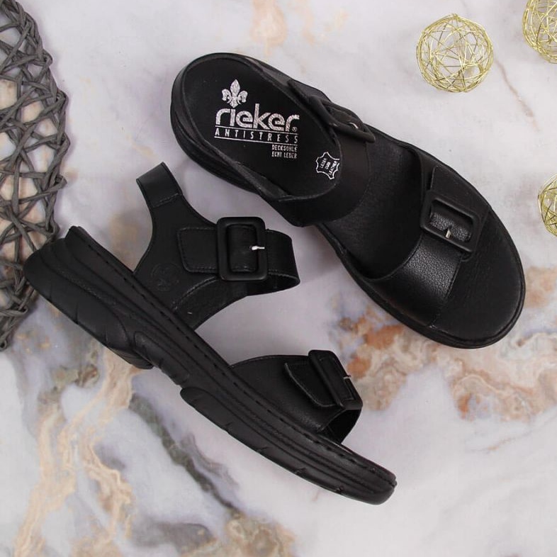 Sandálias de couro na plataforma Rieker W RKR513 preta preto 2