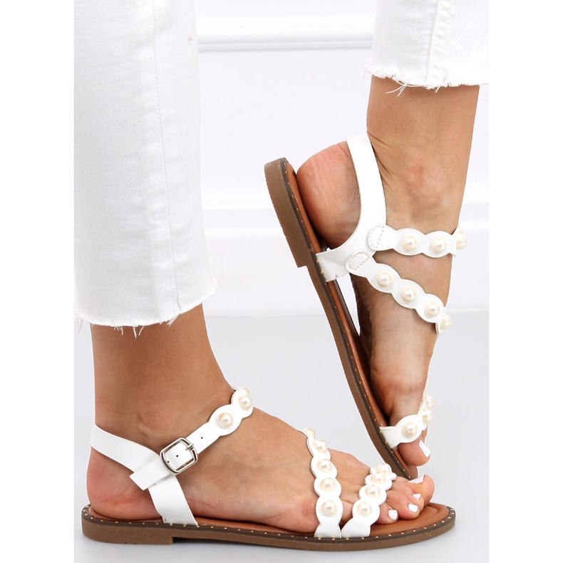 Sandálias com pérolas Zarina White branco 2 Sandálias com pérolas Zarina White branco 2