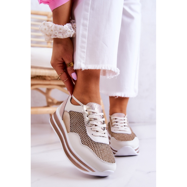 S.Barski Tênis esportivo feminino branco e dourado Bourne 1