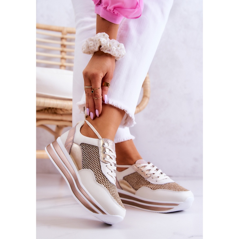 S.Barski Tênis esportivo feminino branco e dourado Bourne 2