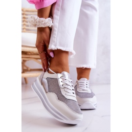 S.Barski Tênis feminino esportivo branco-prata Bourne 1