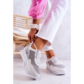 S.Barski Tênis feminino esportivo branco-prata Bourne 2