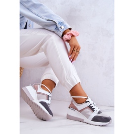 S.Barski Tênis esportivos de couro com cunha cinza prateado Elissa rosa prata 2