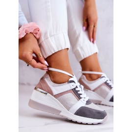 S.Barski Tênis esportivos de couro com cunha cinza prateado Elissa rosa prata 1